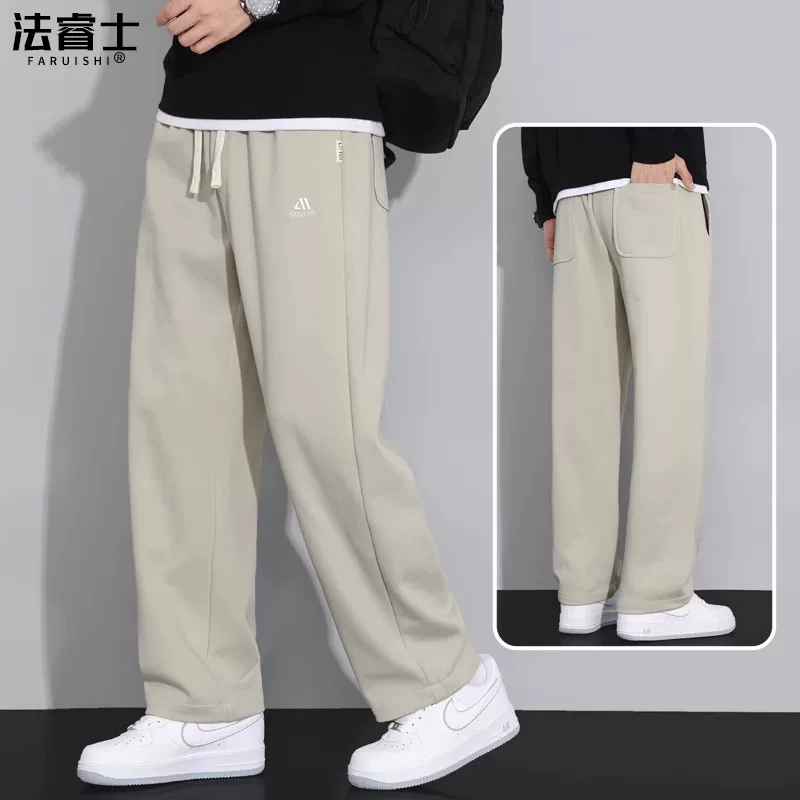 弯刀裤男士宽松直筒男裤2025新款冬季加绒加厚男生休闲长裤子男款